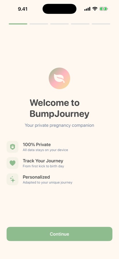Bump Journey -sovelluksen näkymä: raskausviikot